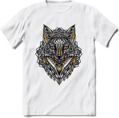 Vos - Dieren Mandala T-Shirt | Geel | Grappig Verjaardag Zentangle Dierenkop Cadeau Shirt | Dames - Heren - Unisex | Wildlife Tshirt Kleding Kado | - Wit - L