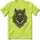 Vos - Dieren Mandala T-Shirt | Geel | Grappig Verjaardag Zentangle Dierenkop Cadeau Shirt | Dames - Heren - Unisex | Wildlife Tshirt Kleding Kado | - Groen - XXL