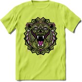 Beer - Dieren Mandala T-Shirt | Roze | Grappig Verjaardag Zentangle Dierenkop Cadeau Shirt | Dames - Heren - Unisex | Wildlife Tshirt Kleding Kado | - Groen - XL