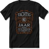 80 Jaar Legendarisch Gerijpt T-Shirt | Oranje - Grijs | Grappig Verjaardag en Feest Cadeau Shirt | Dames - Heren - Unisex | Tshirt Kleding Kado | - Zwart - L