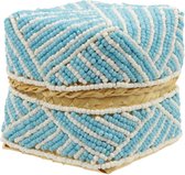 Opbergmand - Opbergdoos - Met kraaltjes - Vierkant - Blauw Wit - 10x10x9 cm - Sarana - Fairtrade Indonesie - Fairtrade