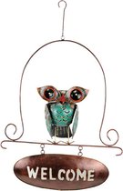 Wanddecoratie - Uil met welkomsbord - Metaal - Koper - 48x32x12 cm - Indonesie - Sarana - Fairtrade