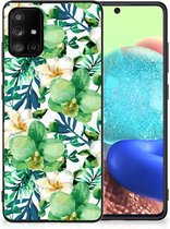 Telefoon Hoesje Geschikt voor Samsung Galaxy A71 Silicone Back Cover met Zwarte rand Orchidee Groen