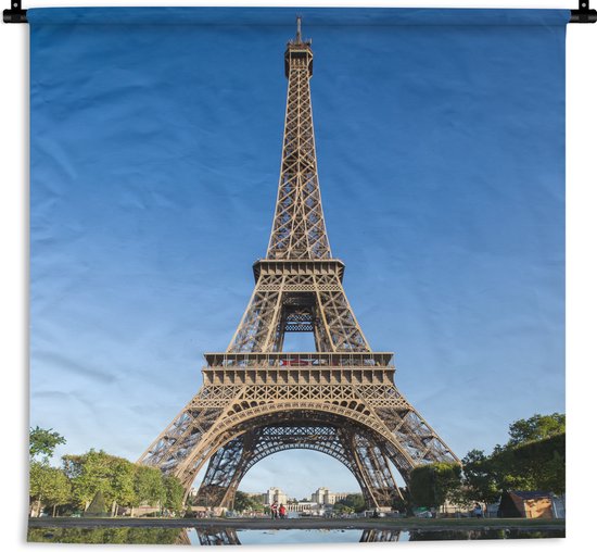 Wandkleed - Wanddoek - Originele foto van de Eiffeltoren in Parijs - 120x120 cm - Wandtapijt