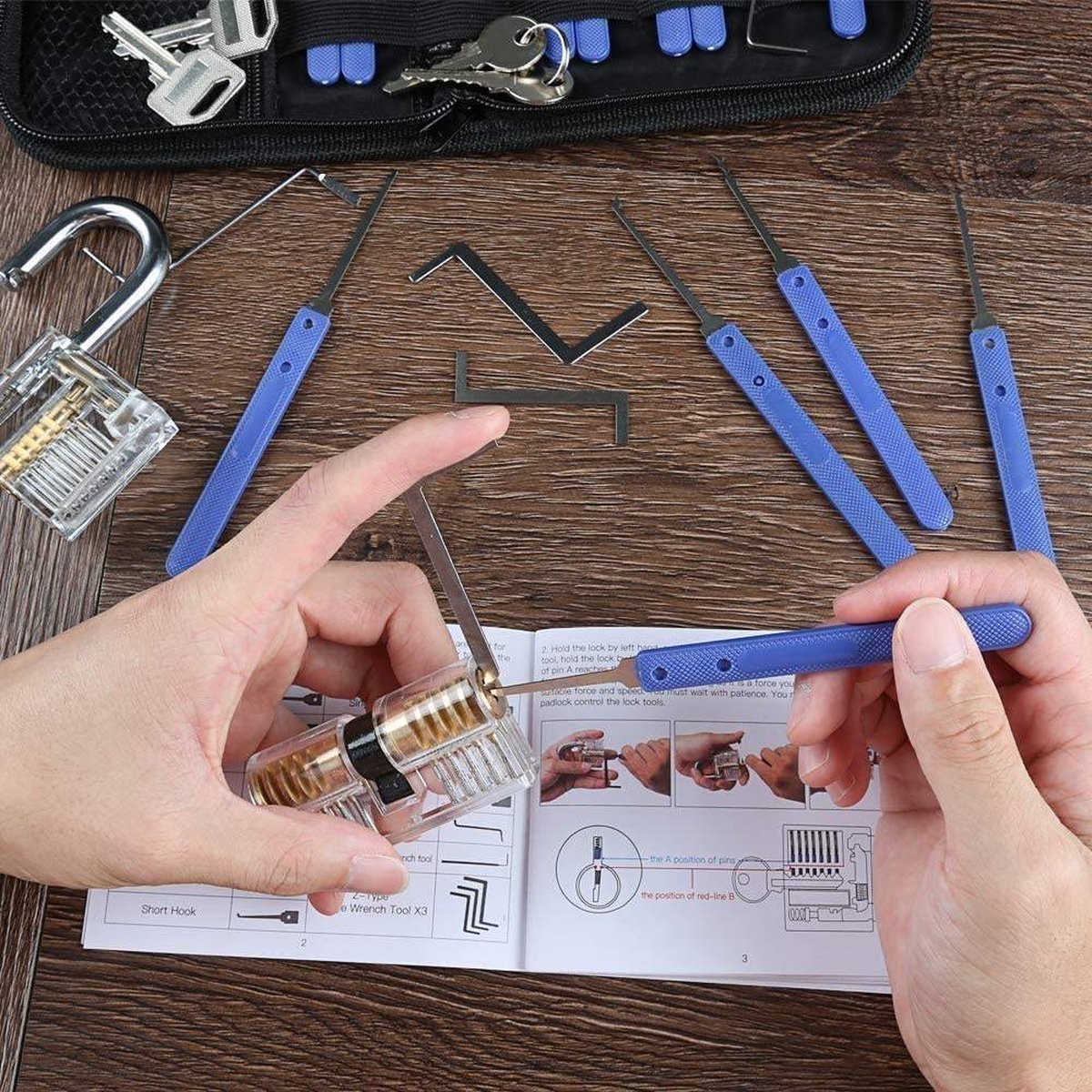 Lock Premium Lockpick Set – 20-delig – Inclusief 2 transparante sloten – Lockpicken voor beginners en professionals — cadeau in Hobby - foto 5