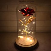 Roses of Eternity - Gouden roos in glazen stolp met LED - Cadeau voor vrouw, vriendin, haar - Huwelijk - Romantisch Liefdes Valentijn cadeautje - Rode