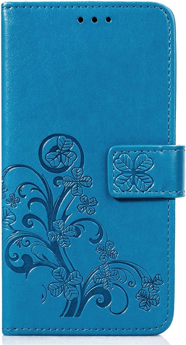 Mobigear Telefoonhoesje geschikt voor OnePlus 6T Hoesje | Mobigear Clover Bookcase Portemonnee | Pasjeshouder voor 2 Pasjes | Telefoonhoesje voor Pinpas / OV Kaart / Rijbewijs - Blauw