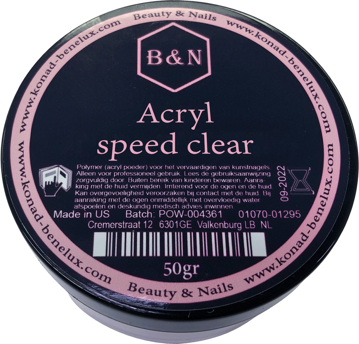 Acryl - speed clear - 50 gr | B&N - acrylpoeder - VEGAN - acrylpoeder