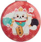 Maneki Neko Gelukskat Compact Spiegeltje rood - 7cm