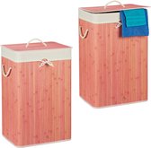 Relaxdays 2x wasmand bamboe - wasbox opvouwbaar - 80 L - 65,5 x 43,5 x 33,5 cm - roze