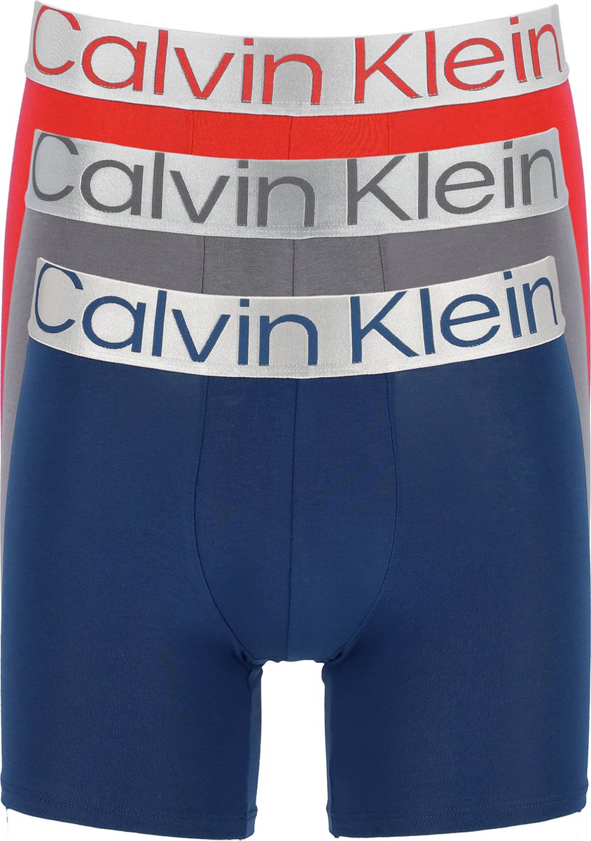 Calvin Klein Boxer Brief (3-pack) - heren boxers extra lang - grijs - blauw  en rood - ... | bol.com
