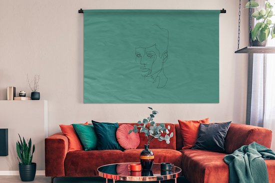 Wandkleed - Wanddoek - Man - Gezicht - Line art - 180x120 cm - Wandtapijt