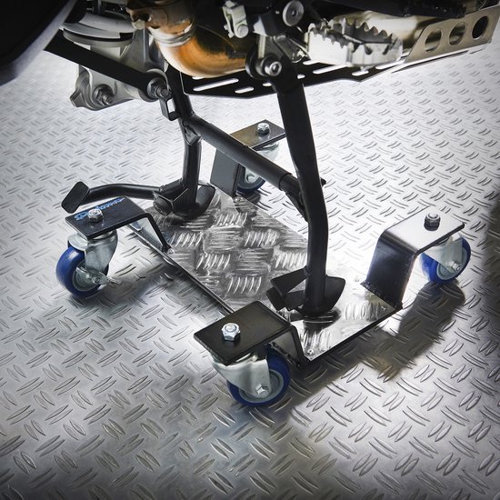 Wiltec Motorrangeerhulp Voor Middenbok – Parkeerhulp Met 4 Dubbelwielen, 360° Draaibaar, Tot 250 Kg, Staal, 60x42x7,5 Cm