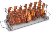 Navaris kippenvleugelrooster voor de BBQ – Kippenpotenhouder met opvangschaal – Grill- en barbequeaccessoire voor 14 kipdelen – Roestvrij staal