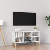 Decoways - Tv-meubel met massief houten poten 103,5x30x50 cm hoogglans wit