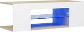 Decoways - Tv-meubel met LED-verlichting 90x39x30 cm wit sonoma eikenkleur