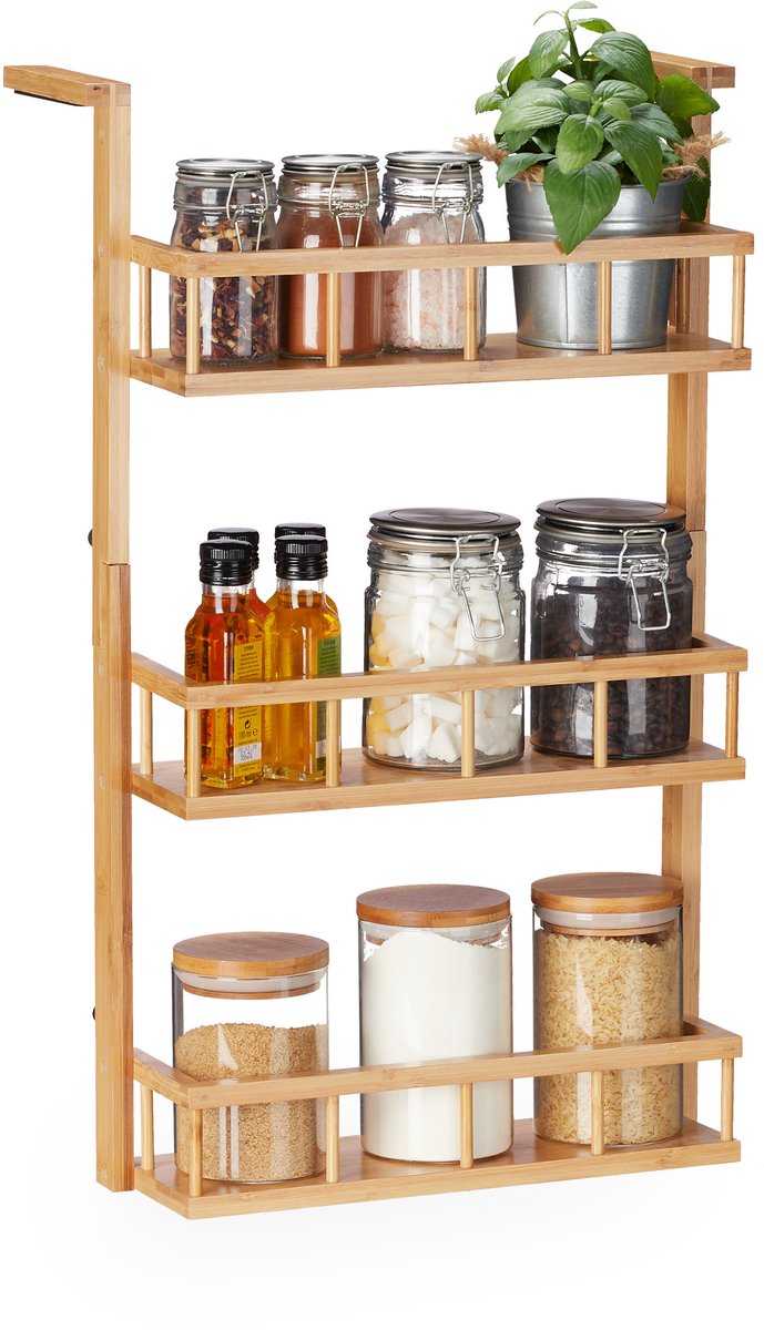 kruiden organizer - ophangbaar - hangend - staand - keukenkast - bamboe - 3 laags
