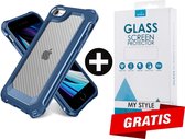 Backcover Shockproof Carbon Hoesje iPhone 7 Blauw - Gratis Screen Protector - Telefoonhoesje - Smartphonehoesje