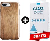 Backcover Hout Design Hoesje iPhone 7 Plus Lichtbruin - Gratis Screen Protector - Telefoonhoesje - Smartphonehoesje