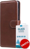 Kunstleer Bookcase Hoesje Met Pasjeshouder Huawei P Smart 2020 Bruin - Gratis Screen Protector - Telefoonhoesje - Smartphonehoesje