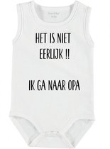 Baby Rompertje met tekst 'Het is niet eerlijk, ik ga naar opa' |mouwloos l | wit zwart | maat 50/56 | cadeau | Kraamcadeau | Kraamkado