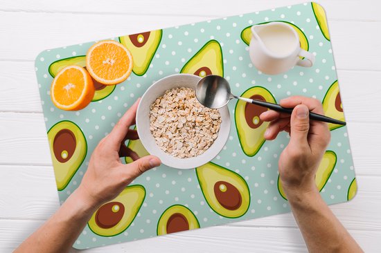 Set de table - Napperons en plastique - Avocat - Motifs - Pois - 45x30 cm - 6 pièces - Résistant à la chaleur - Antidérapant - Sous-couche - Amovible