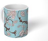 Mok - Koffiemok - Bloemen - Planten - Wit - Design - Mokken - 350 ML - Beker - Koffiemokken - Theemok