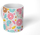 Mok - Koffiemok - Unicorn - Donuts - Snoep - Patronen - Mokken - 350 ML - Beker - Koffiemokken - Theemok
