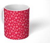 Mok - Koffiemok - Sneeuwvlok - Rood - Wit - Design - Mokken - 350 ML - Beker - Koffiemokken - Theemok