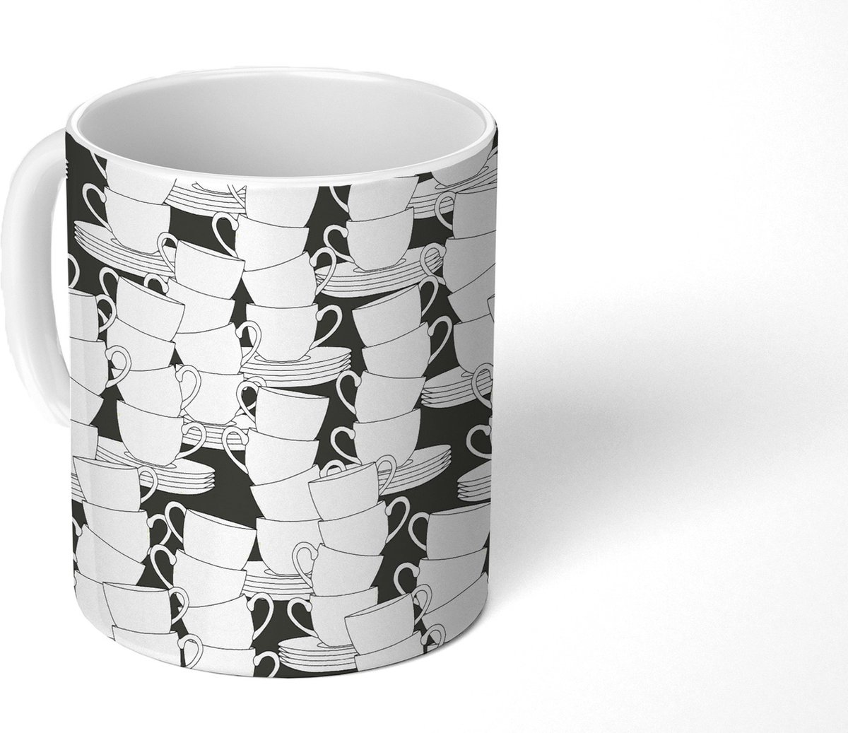 Mok - Koffiemok - Patronen - Zwart wit - Kopjes - Thee - Mokken - 350 ML - Beker - Koffiemokken - Theemok