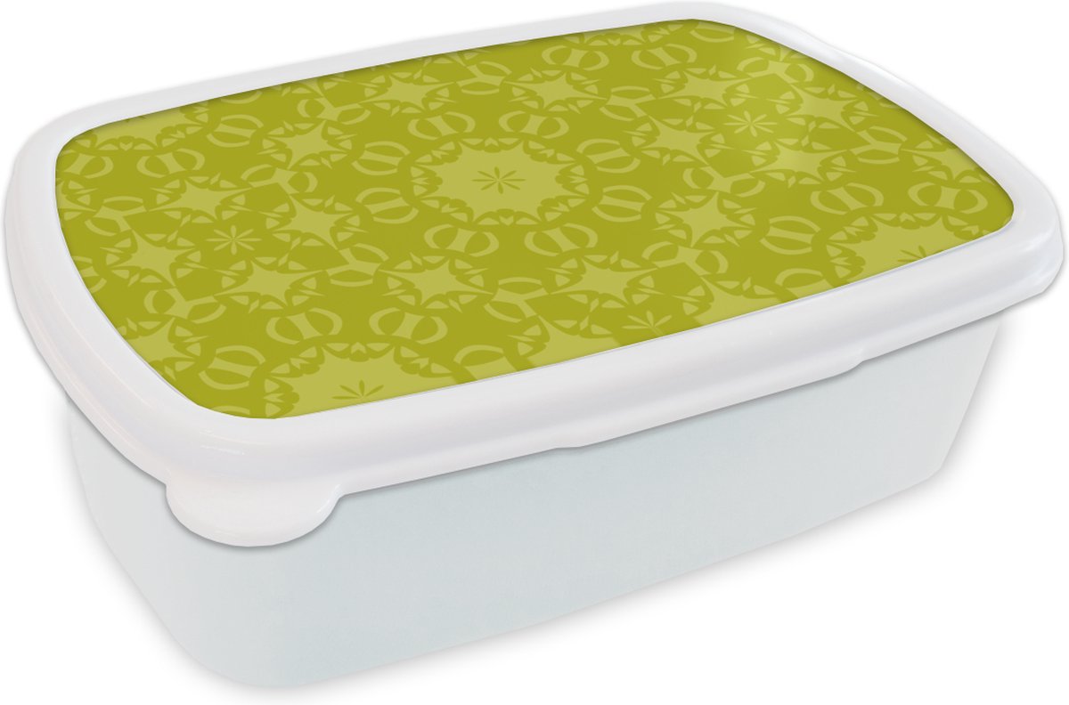 Broodtrommel Wit - Lunchbox - Brooddoos - Kompas - Groen - Patronen - 18x12x6 cm - Volwassenen