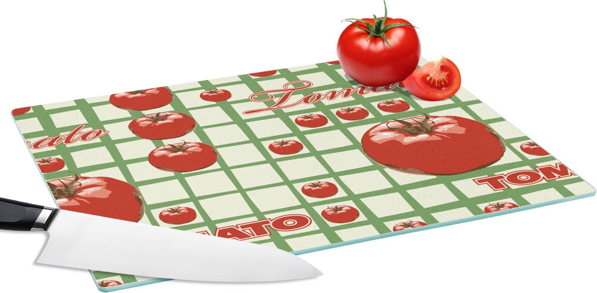 Glazen Snijplank - 39x28 - Tomaat - Patronen - Fruit - Vintage - Snijplanken Glas