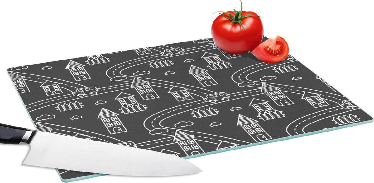 Glazen Snijplank - 39x28 - Patronen - Huis - Auto - Snijplanken Glas