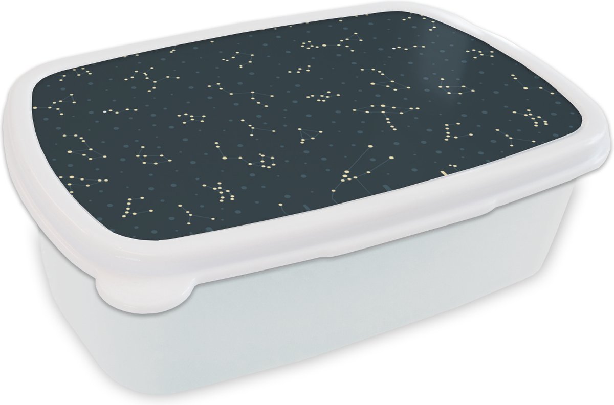Broodtrommel Wit - Lunchbox - Brooddoos - Sterren - Hemel - Patroon - 18x12x6 cm - Volwassenen