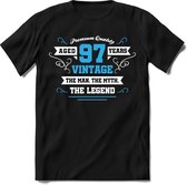 97 Jaar Legend - Feest kado T-Shirt Heren / Dames - Wit / Blauw - Perfect Verjaardag Cadeau Shirt - grappige Spreuken, Zinnen en Teksten. Maat M