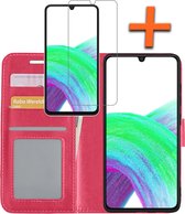 Hoesje Geschikt voor Samsung A33 Hoes Bookcase Flipcase Book Cover Met Screenprotector - Hoes Geschikt voor Samsung Galaxy A33 Hoesje Book Case - Donkerroze