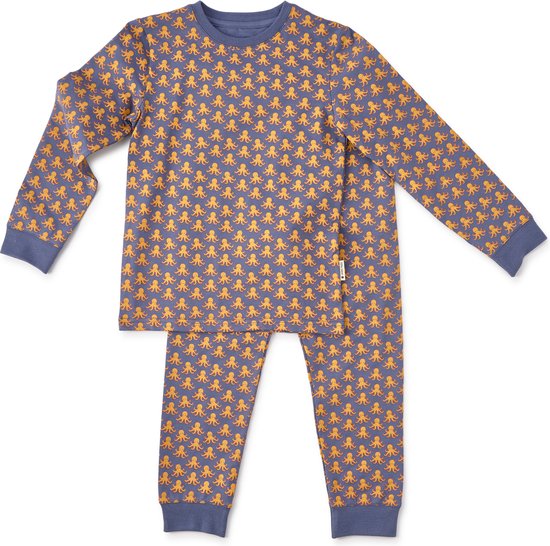 Little Label Pyjama Jongens Maat 92 - blauw, oranje - Zachte BIO Katoen - 2-delige pyama jongens - Dierenprint