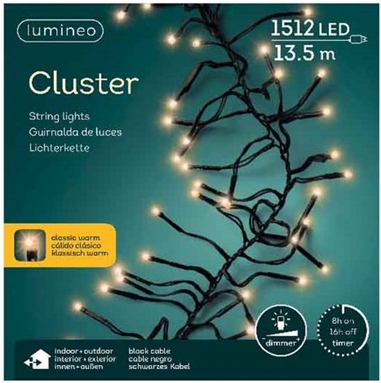 Cluster lights 1512led 13.5m classic warm | Lumineo 494694 | bol.com