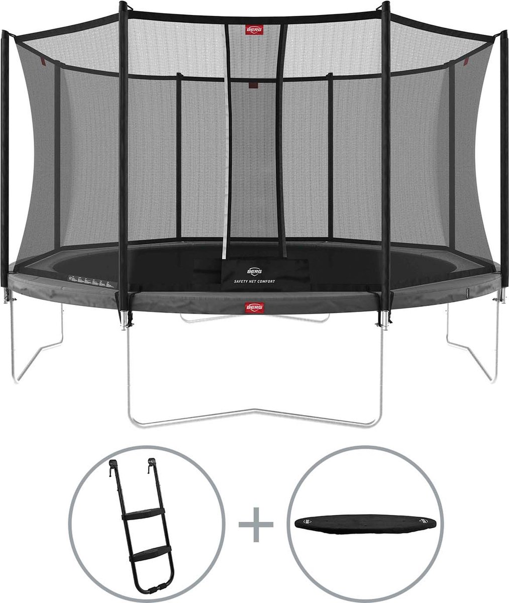 BERG Favorit ronde trampoline op poten 380cm met veiligheidsnet Comfort grijs incl. ladder en afdekhoes