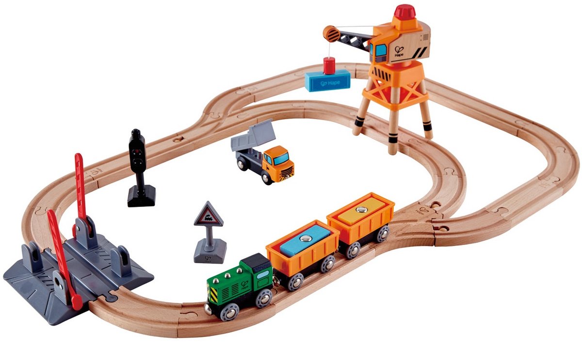 Hape-treinbaan- hout- magneetkraan- 34 delig