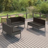 6-delige Loungeset met kussens poly rattan grijs