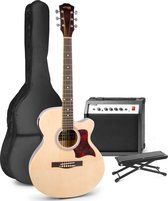 Elektrisch akoestische gitaar - MAX ShowKit gitaarset met 40W gitaar versterker, gitaar voetenbankje, gitaar stemapparaat, gitaartas en plectrum - Hout