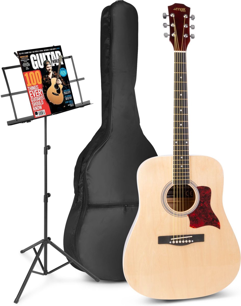 Akoestische gitaar voor beginners - MAX SoloJam Western gitaar - Incl. muziekstandaard, gitaar stemapparaat, gitaartas en 2x plectrum - Hout