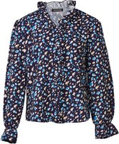 Dames top lm panterprint met ruches aan de hals - marine | Maat 2XL