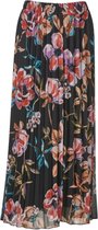 Dames plisse rok elastische tailleband - bloemenprint - lang  - zwart | Maat L-XL