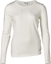 Dames shirt basic offwhite, marine streep zijkant lange mouw | Maat L