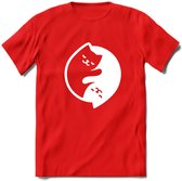 Ying Yang Sleepy Kat - Katten T-Shirt Kleding Cadeau | Dames - Heren - Unisex | Dieren shirt | Grappig Verjaardag kado | Tshirt Met Print | - Rood - L