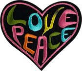 Love Peace Tekst Flower Power Hart Strijk Embleem Patch 8.8 cm / 7.7 cm / Roze Blauw Oranje Geel Zwart