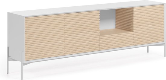 Kave Home - Buffet Marielle en bois de frêne laqué blanc 207 x 69 cm