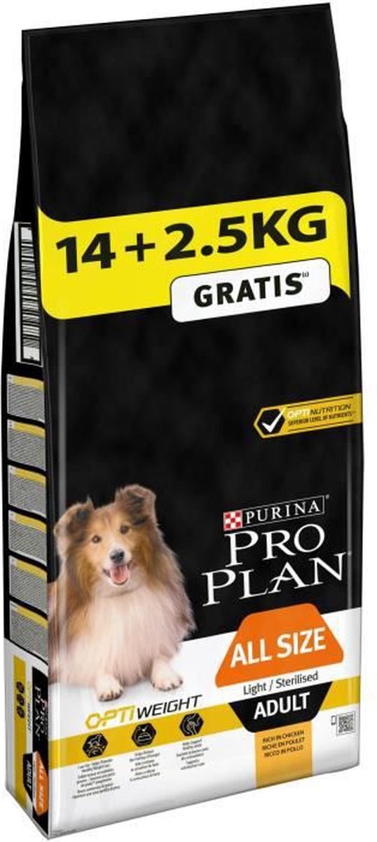 PROPLAN Licht / Gesteriliseerd - Kroketten van Turkije - Voor volwassen honden - 14 + 2,5 kg